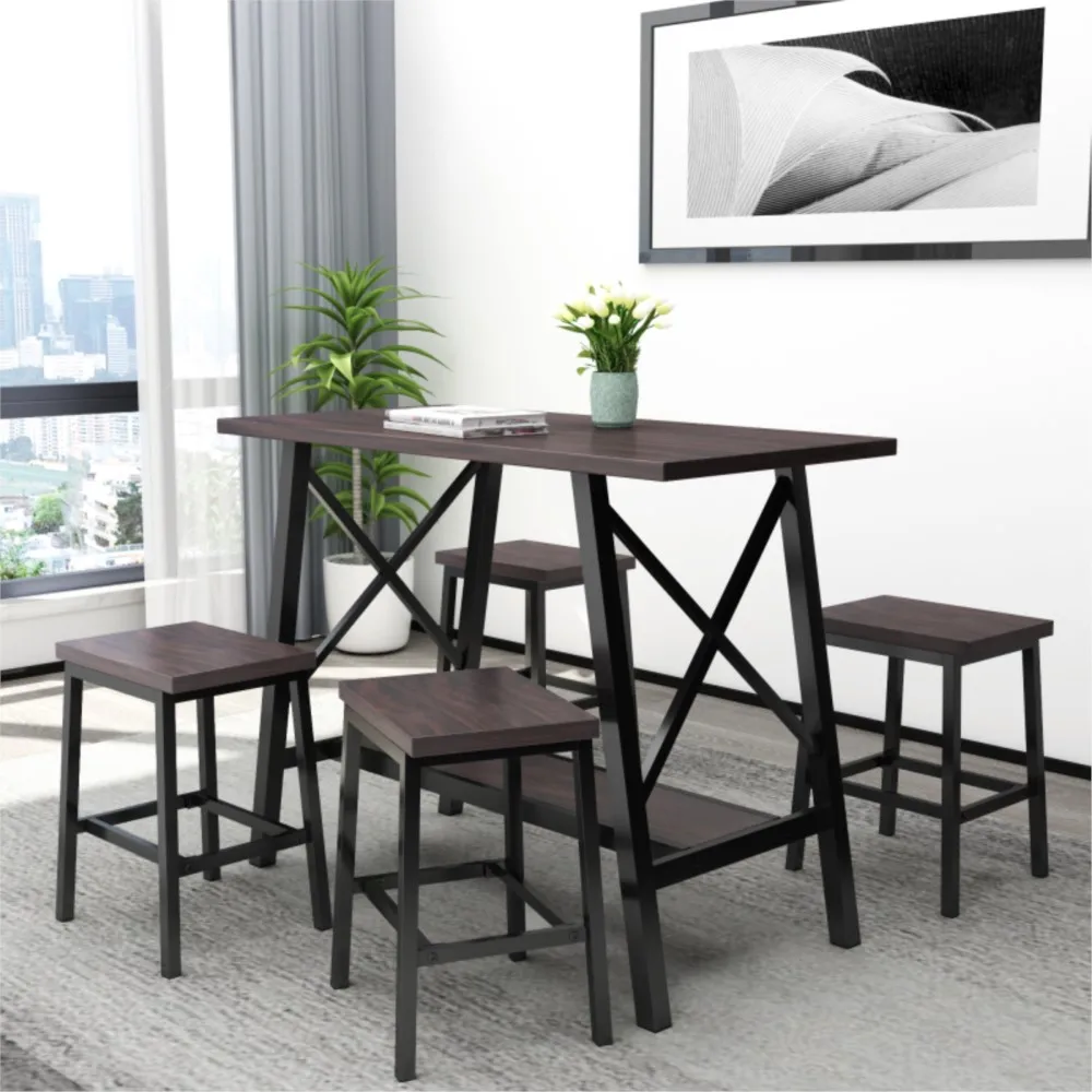 

With 4 Bar Stools Bistro Style Bar Table And Stool Espresso 5-Piece Bar Table Set Counter Height Bar Table