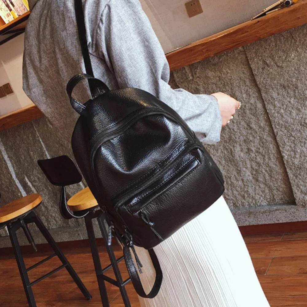 

Fashion Solid Color Faux Leather Women Travel Backpack School Shoulders Bag
