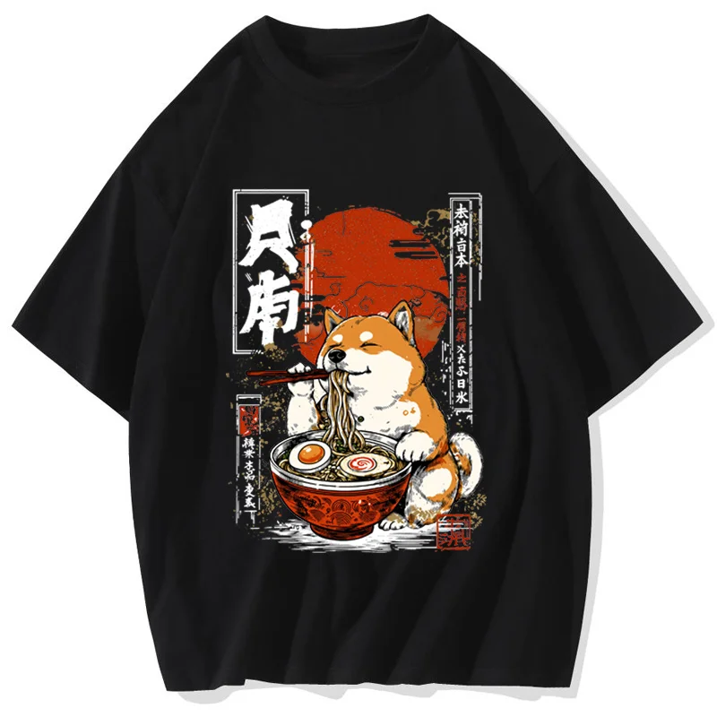 Фото Футболка с принтом Kawaii Shiba Inu Eating Ramen - подарок для любителей собак, футболки с графическим дизайном, мужская одежда №2