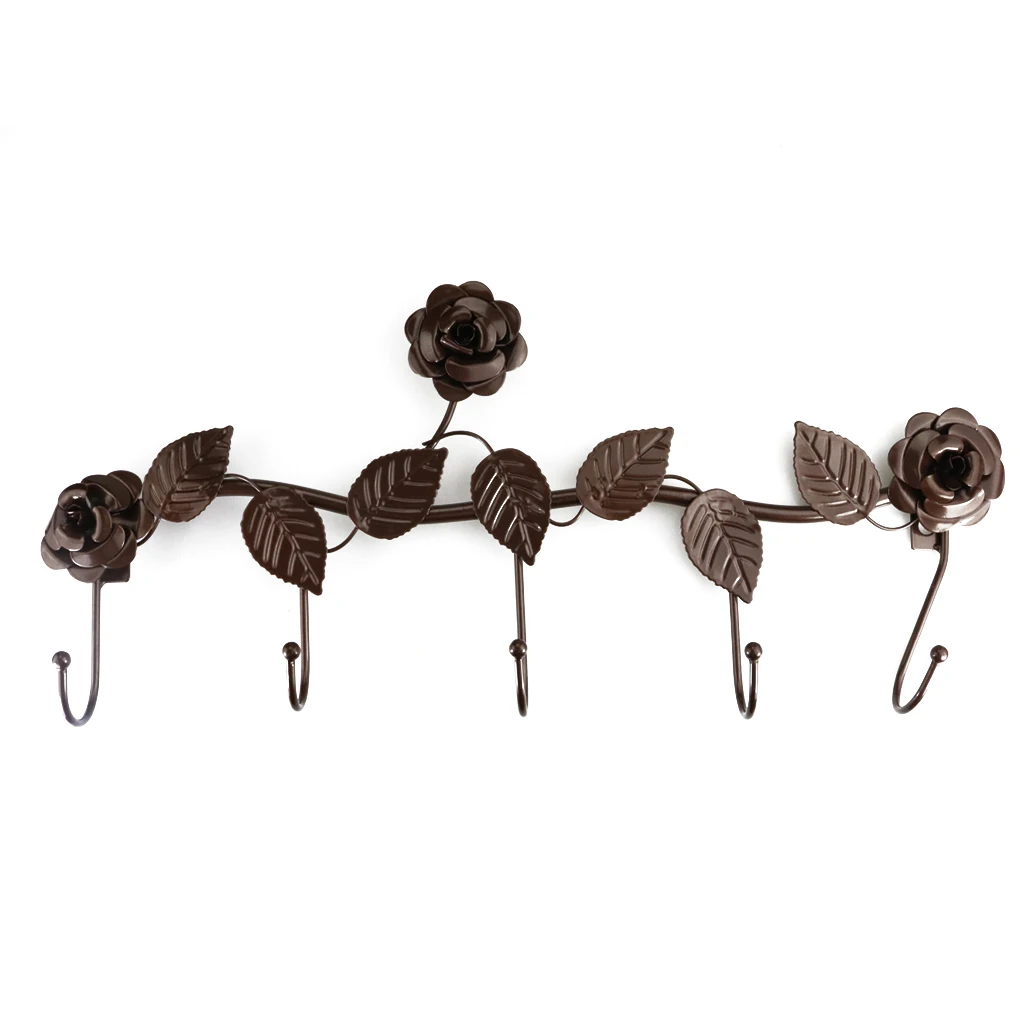 

1pcs 5 Hooks Clothes Rack Robe Key Holder Wall Hanger Hooks Rose Leaves Metal Over Door Kitchen Bathroom Coat Holder