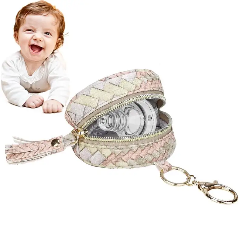 

Baby Pacifier Holder With Clip Pacifier Charm Pod Includes Clasp To Easily Attach To A Diaper Bag Or Purse PU Leather Pacifier