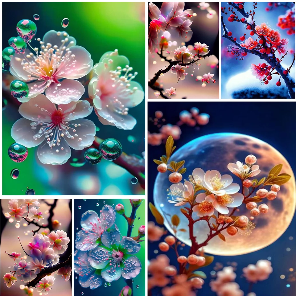 

Full Diamond Mosaic New Plum Blossom Diamond Painting 5D Moon Landscape Rhinestone Embroidery Cross Stitch Kit Home Decor