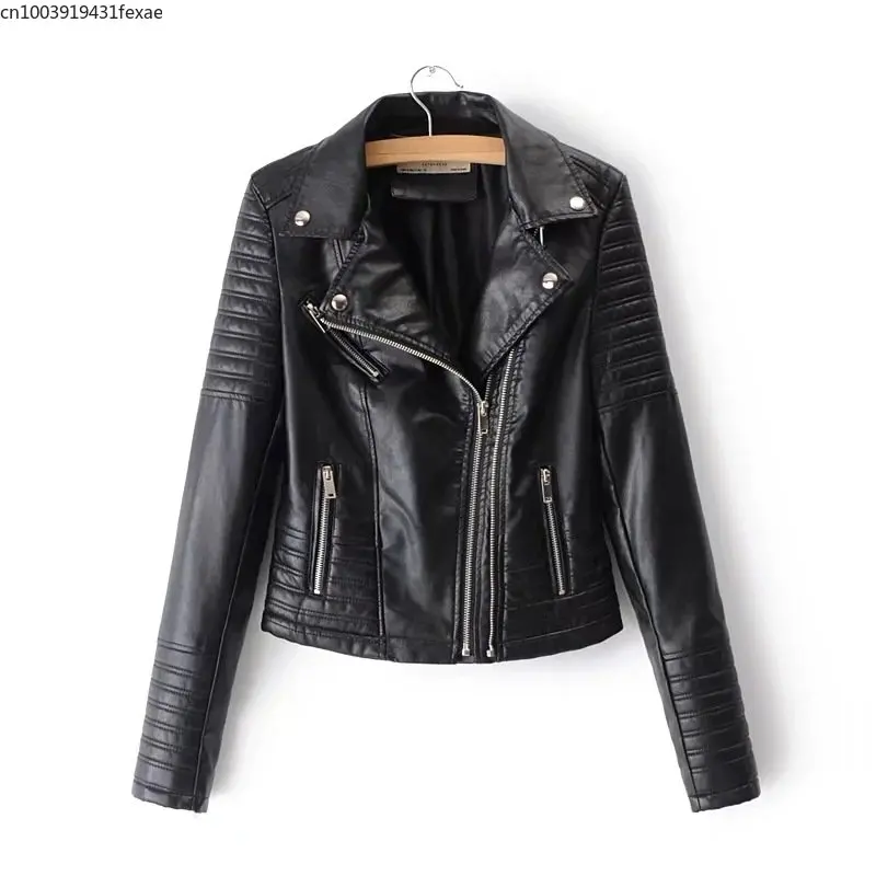 Cool Girl Women's Jackets  Tops 2022 Spring  Autumn Lapel Zipper Short Slim Leather Jacket Moto & Biker Autumn Winter Jackets