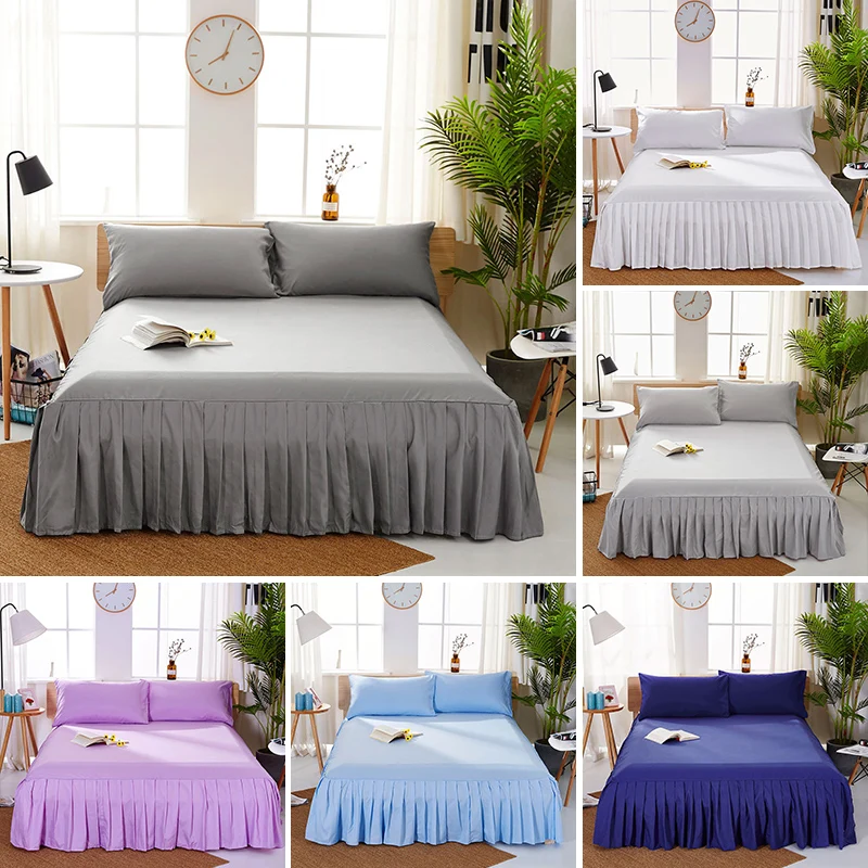 

Soild Color Mirco Fiber Bedspread with Pillowcase Home Dust Fade Resistant King Size Bed Cover Set Soft Pleated Edge Bed Spread