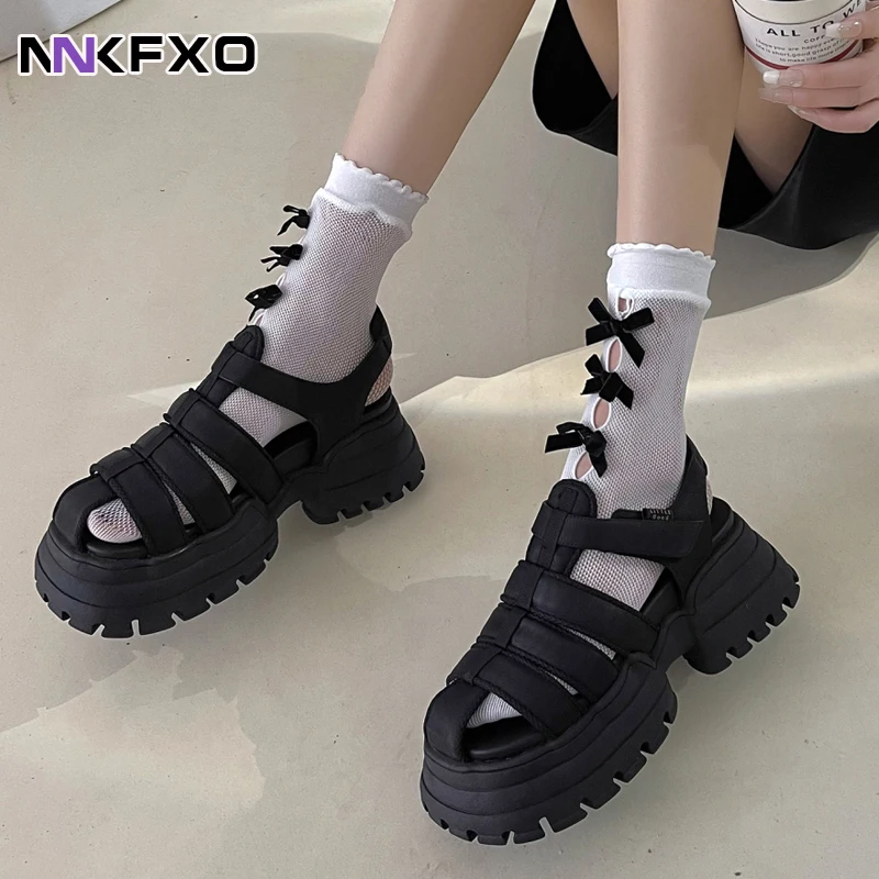

7cm High Platform shoes Women's Chunky Sandals Fashion Summer Leather Women Thick Soled Beach Sandal Casual Woman Shoes vc3577