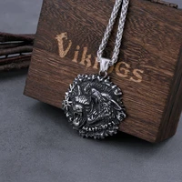 stainless steel viking odin double headed wolf necklace mens hip hop charm amulet pendant nordic viking fashion jewelry gift