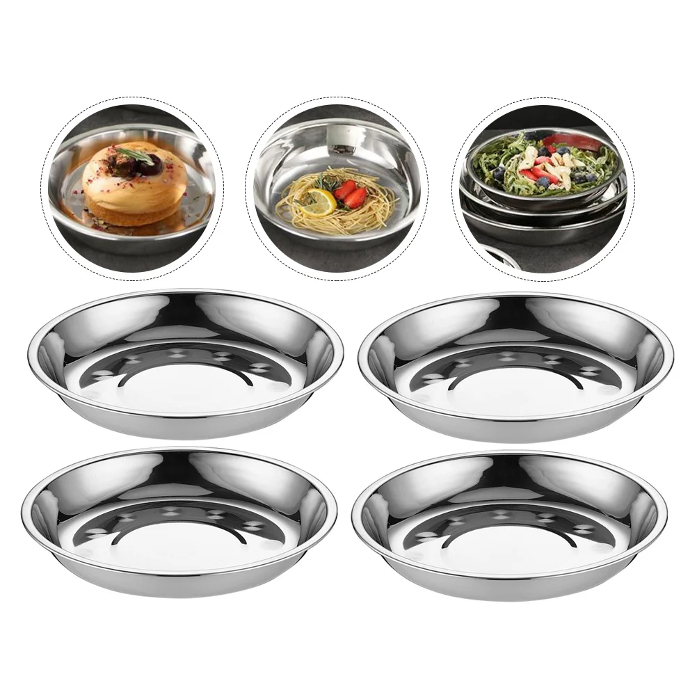 

8 Pcs Stainless Steel Steamer Pot Disc Multi-functional Food Serving Plates Round Dishes Fruit Pan 16X16X3CM Silver