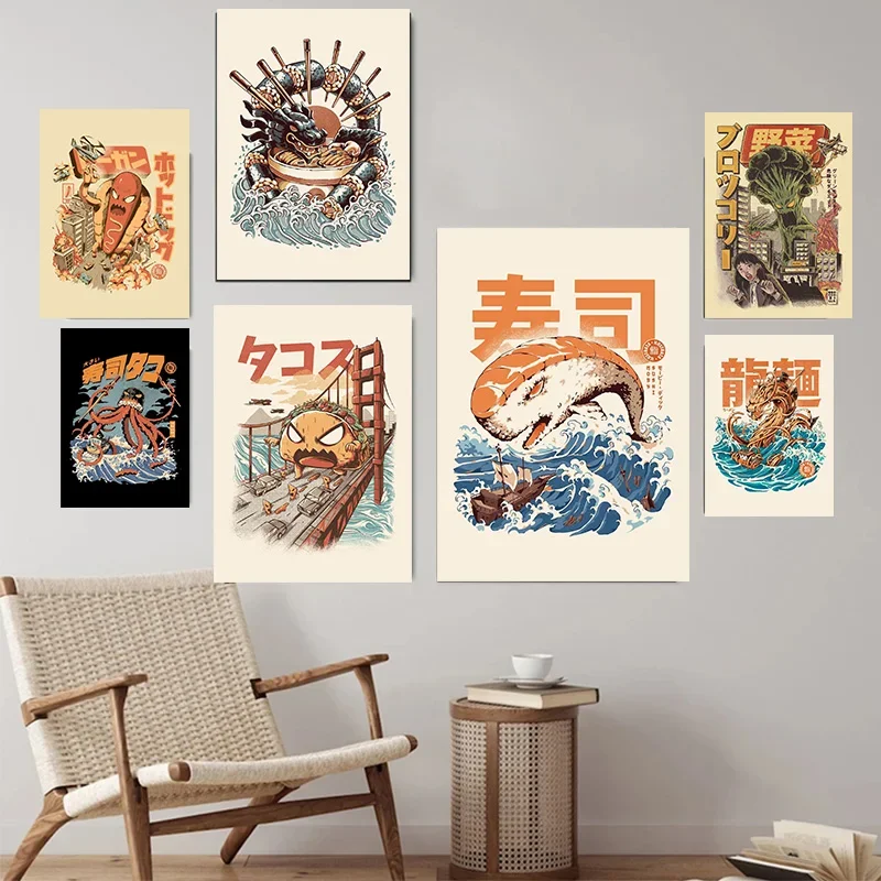 Винтажный Японский Обеденный Холст В Японском Стиле Kaiseki - Суши Рамен Бургер