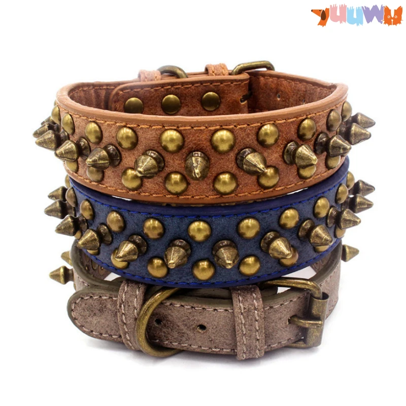 Регулируемый кожаный ошейник для собак ремешок на шею панк маленьких кошек ремни