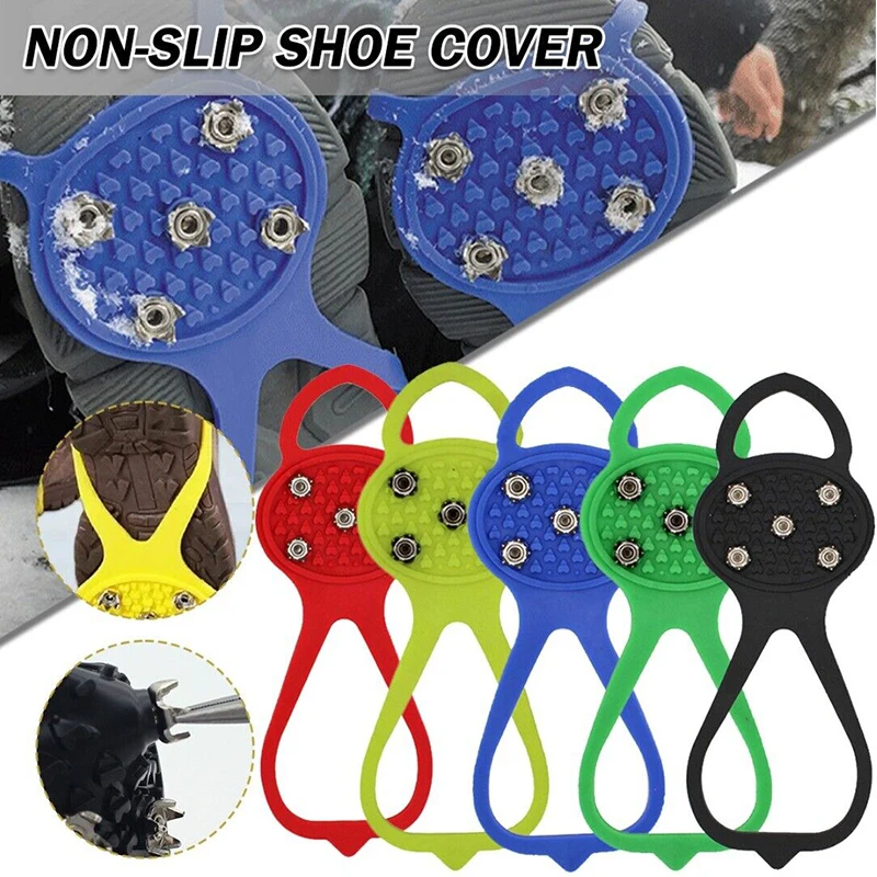 

1 Pair Anti-slip 5 Studs Ice Grips Cleats Shoes Cover Snow Ice Climbing Shoe Spikes for Walk on Ice Snow and Freezing Mud Ground