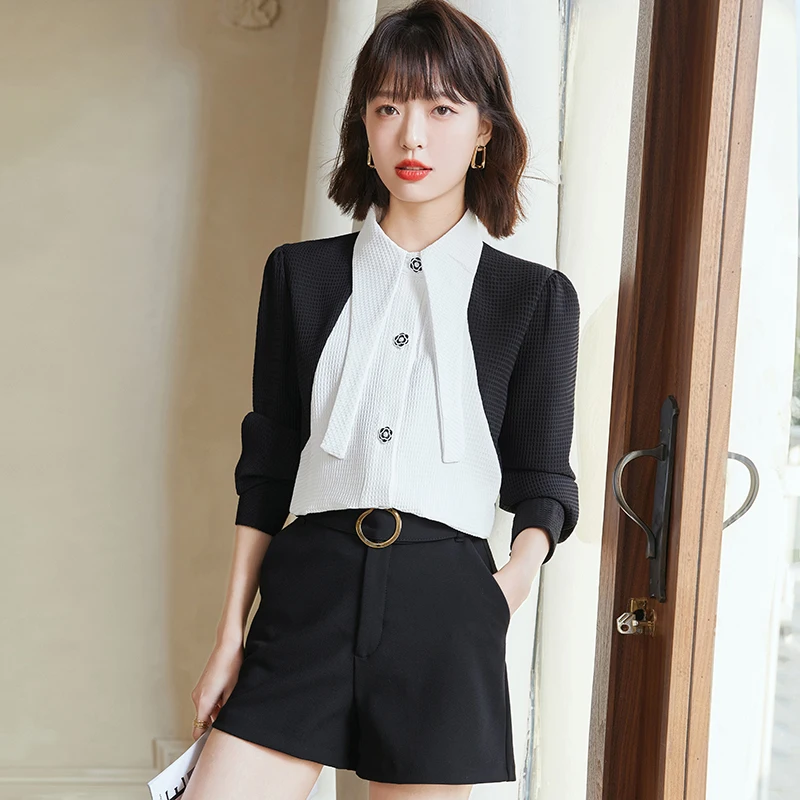 

Patchwork Women's Shirts Summer 2023 New Chiffon Blouses Loose Vintage Long Sleeves Tops Ladies Clothing YCMYUNYAN