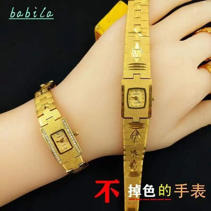 

2022 new women's watch 24K gold watch gold gift for lovers inlaid with diamonds small luxurious retro carved patterns