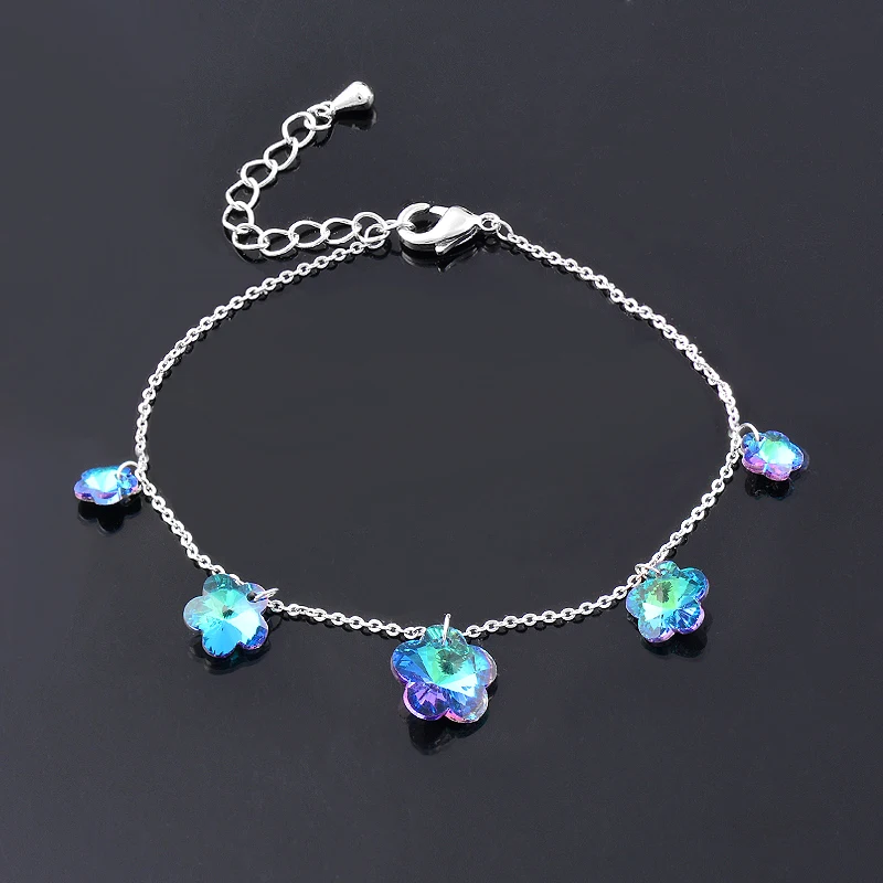 

SINLEERY korean fashion Purple Blue Crystal bangle Heart Flowers Bracelet For Women Silver Color accessories Jewelry SL006 SSP