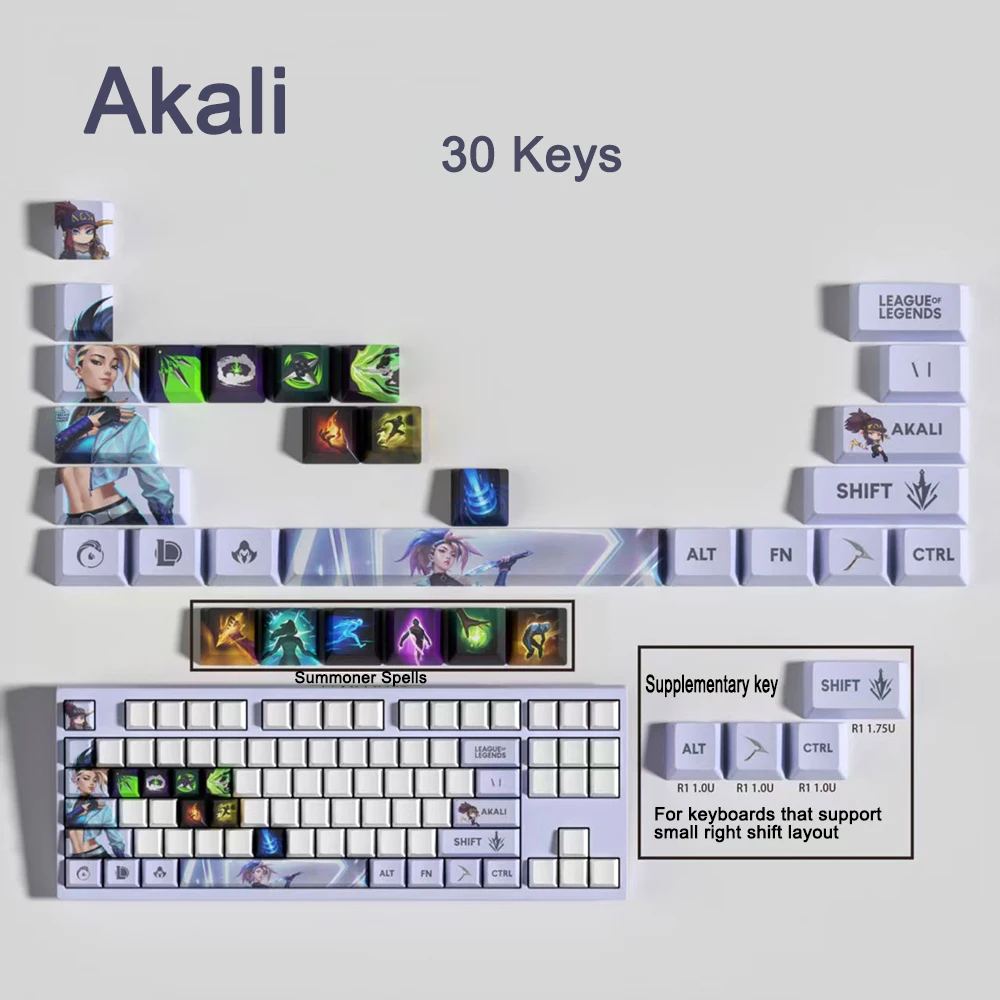 Колпачки для клавиш League of Legends 34 клавиши OEM Profile Mini Set PBT Dye Sublimation Keycaps для Mx Switch Viego Gwen Aatrox ZED Jinx Kayn (art.: 3920cc8f3fc55) - 3920cc8f3fc55