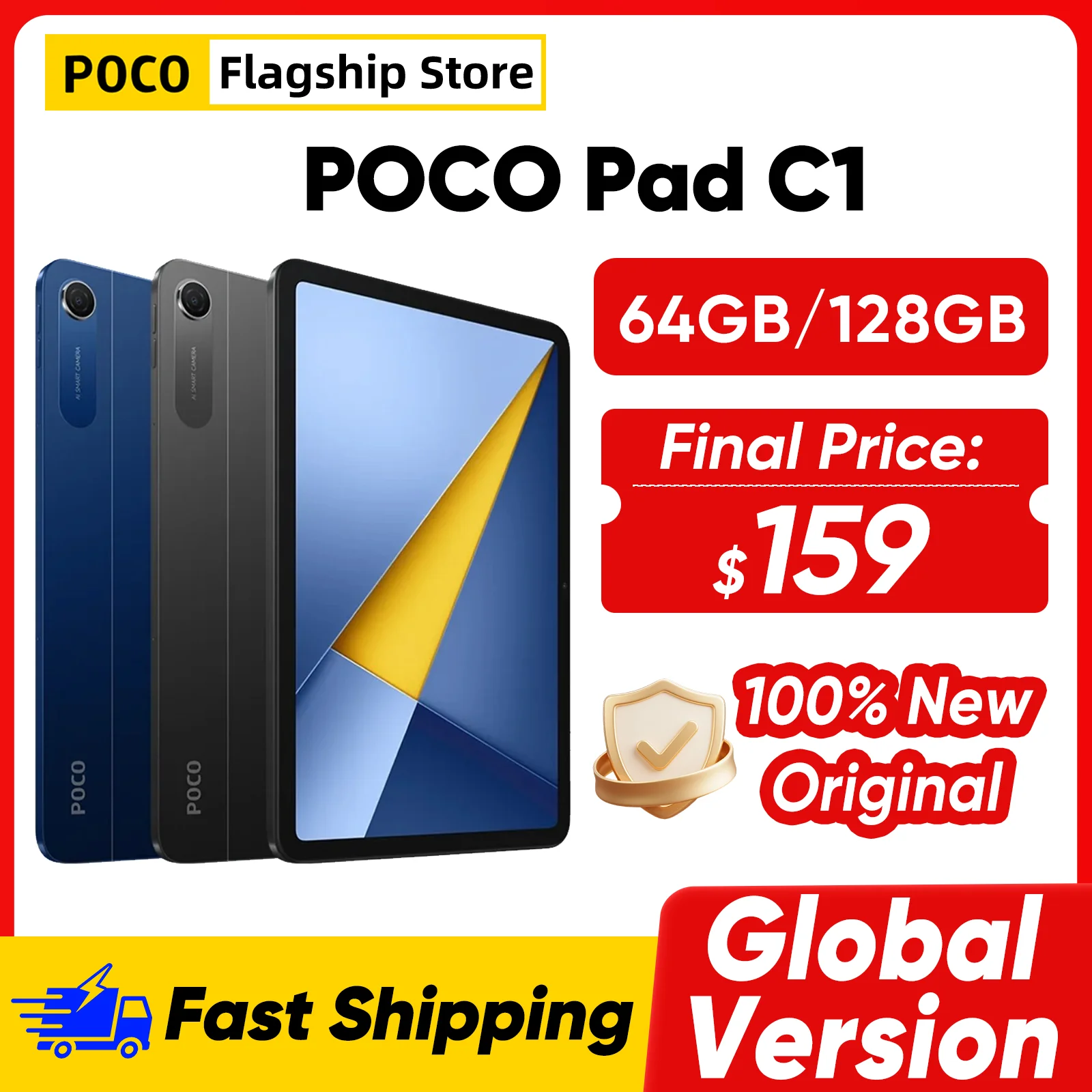 Фото Новейший планшет POCO Pad C1 2026 года, глобальная версия, Snapdragon 6s 4G Gen 2, 9.7-дюймовый 2K-дисплей 120 Гц, аккумулятор 7600 мАч, быстрая зарядка 18 Вт №1