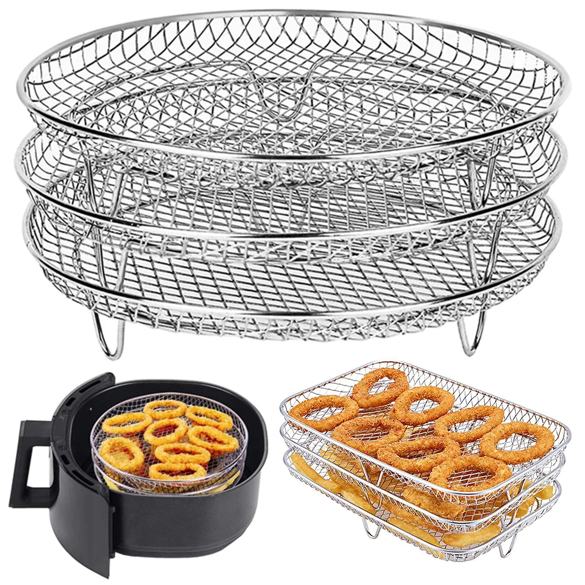 

Air Fryer Accessories Stainless Steel Airfryer Rack Versatile Round Rectangular Roasting Rack Compatible With Most Air Fryer