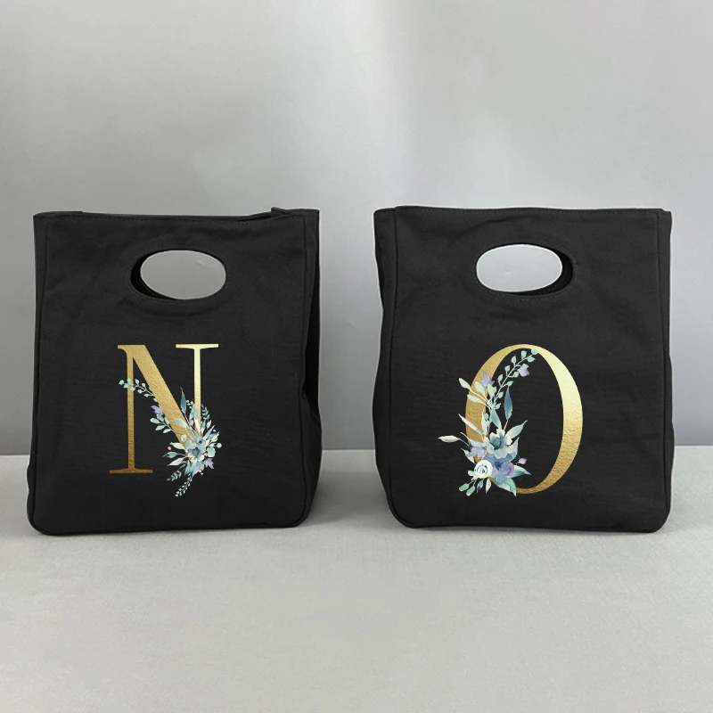 

Gold Letters Unisex Portable Lunch Bag Insulated Lunch Box Tote Bag Office Refrigerator Container Food Storage Bag Tote Bag