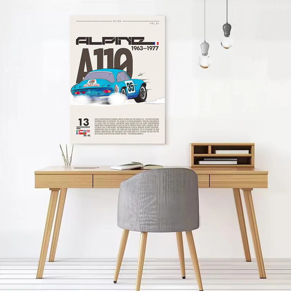 Фото Настенный холст с принтом «Раллийный автомобиль Alpine A110», настраиваемые картины, постер, идеальный подарок для украшения спальни, декор для комнаты, настенная роспись №2