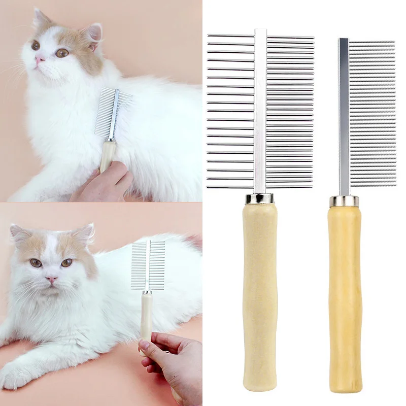 

Cat Dog Hair Comb Stainless Steel Wooden Handle Cleaning Brush Pet Hair Comb Hair Trimmer Comb Pet Massage Grooming Accessories