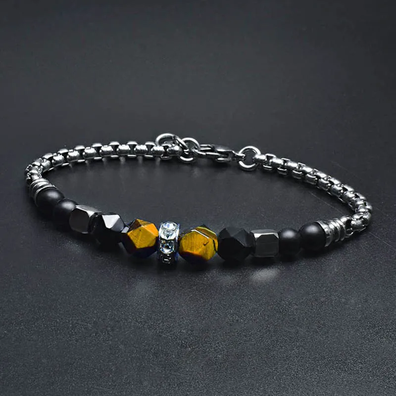 

2023 New Stainless Steel Chain Bracelet for Men Adjustable 6mm Natural Tiger Eye Stone Bead Bracelet Men's Jewelry Gifts