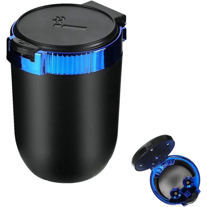 

Car Ashtray With Lid Portable Car Ashtray Mini Car Ashtray With LED Blue Light Windproof For Outdoor Travel