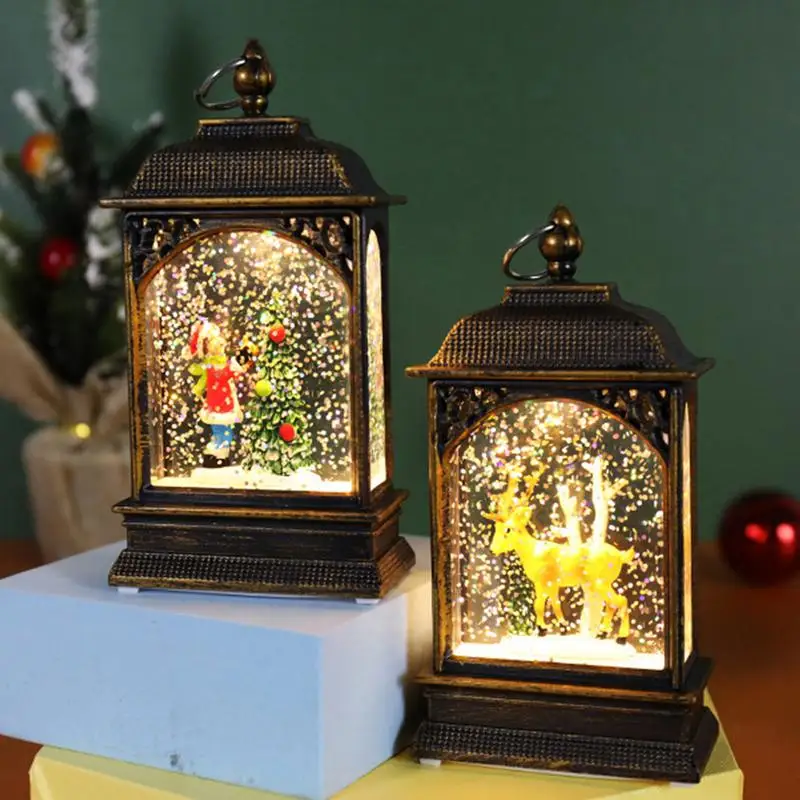 Рождественский снежный фонарь Рождественская сцена Освещенные снежные шары