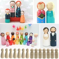 kids 40pcs 35mm solid hardwood natural unfinished paint wooden family peg doll bodies diy painting graffiti wooden peg dolls toy