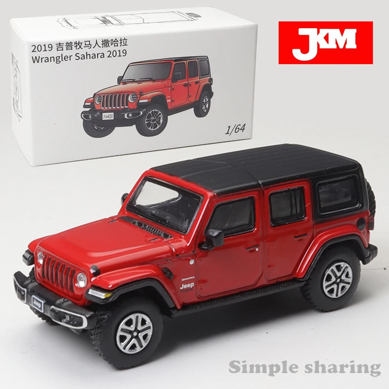 JKM1/64 Jeep Wrangler Sahara 2019 Red Alloy Die-casting Off-road Vehicle Model Layout Kids Xmas Gift Toys for Boys