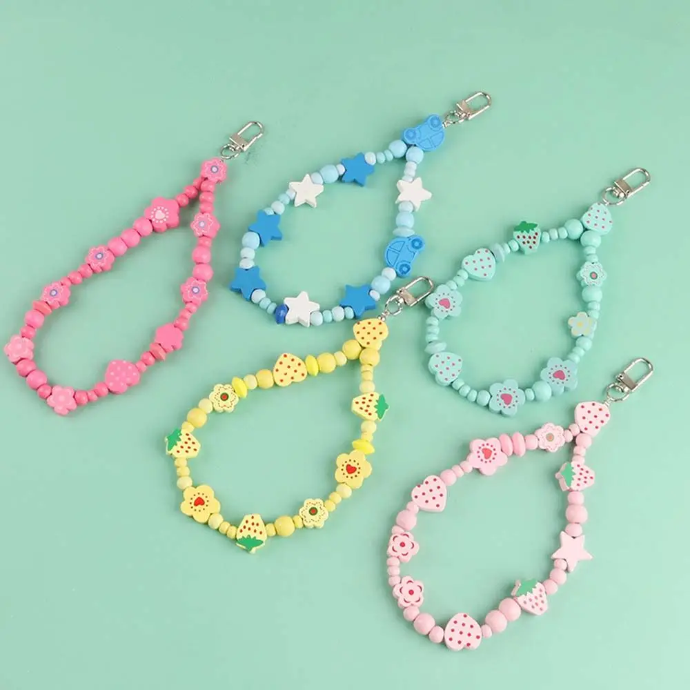 

Cute Candy Color Flower Beads Lanyards KeyChains For Women Keyring Car Keychain Bag Backpack Decor Case Pendent Graduate Gifts