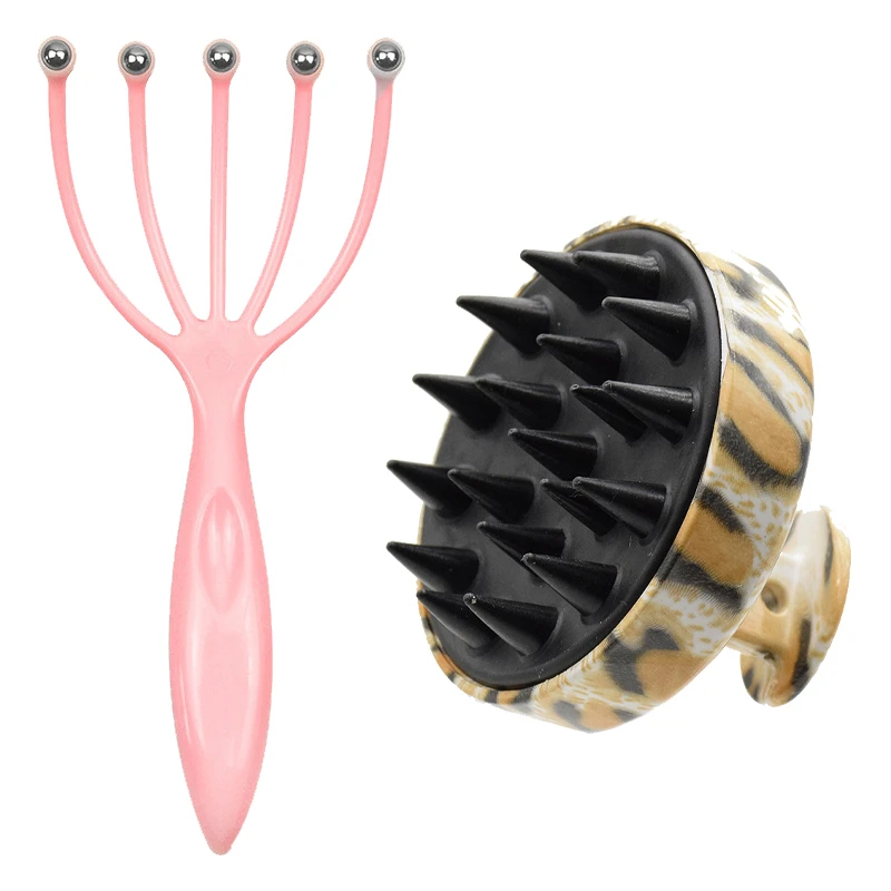

Retro Silicone Shampoo Head Scalp Massage Brush Five-claw Magnetic Bead Stress Release Hair Brush Salon Hair Cleaning Tools