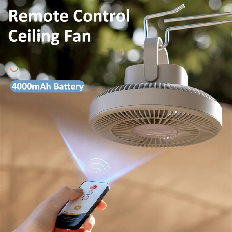 

Outdoor Camping Air Cooler Fan with LED Lamp Remote Control USB Rechargeable Ceiling Fan 3 Gear Wall Ventilador-Black