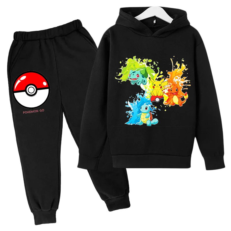 

Classic Anime Pokemon-Pikachu Hoodie Suit Cotton Kids Hooded Sportswear Set Pants Boys Clothes 2 pez 4 -14 Year Boys/Girls Suits