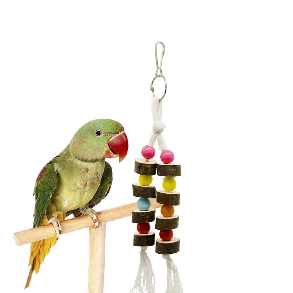 

Pet Bird Toys Natural Wooden Colorful Molar String Chewing Cotton Rope Toy Parrot Budgie Hanging Colorful Swing String Stand