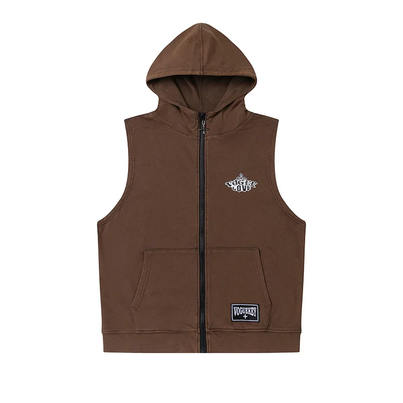 

High street European and American hip-hop loose and lazy couple sleeveless hooded vest men and women with the same style 2022