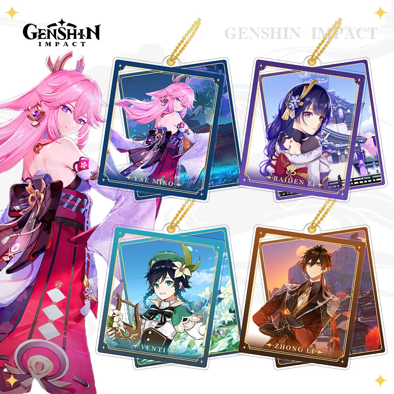 

Genshin Impact Anime Cartoon Roles Yae Miko Diluc Ragnvindr Venti Razor Kawaii Key Chain Car Interior Pendant Gift