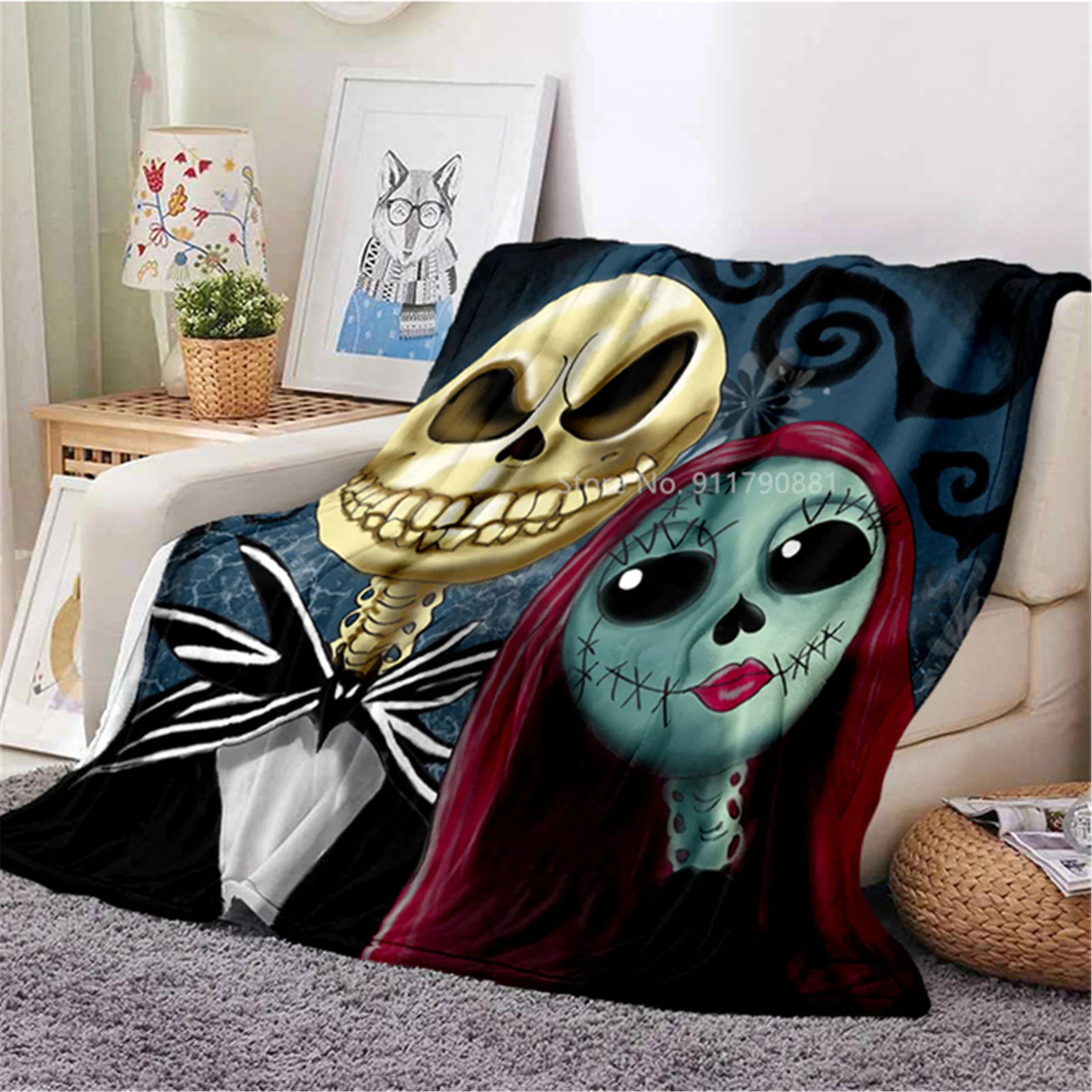 

Cartoon Horror Skull Blanket Jack Printed Comfort Blanket for Children and Adult Sofa Bedding Is Convenient and Practical