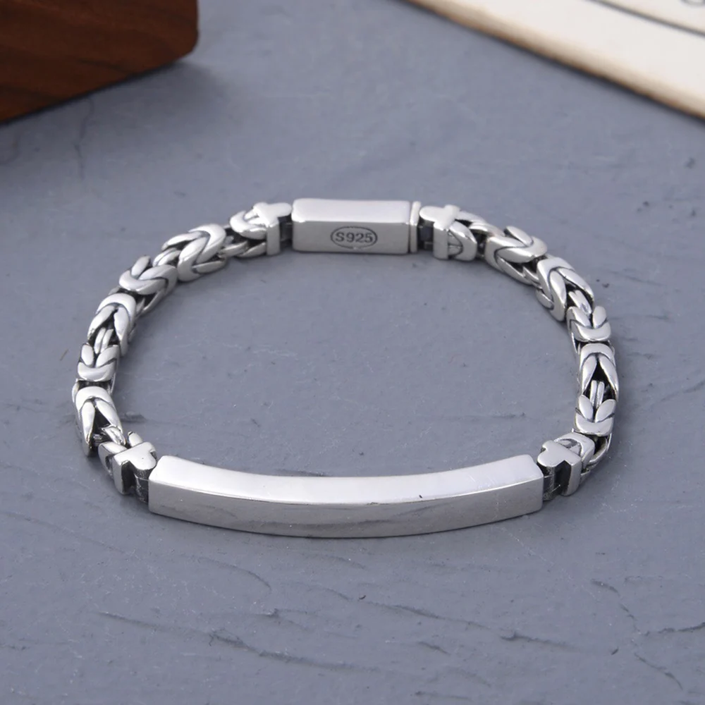 

Real S925 Sterling Silver Woman Man Lucky Byzantine Chain ID Bracelet 5mmW