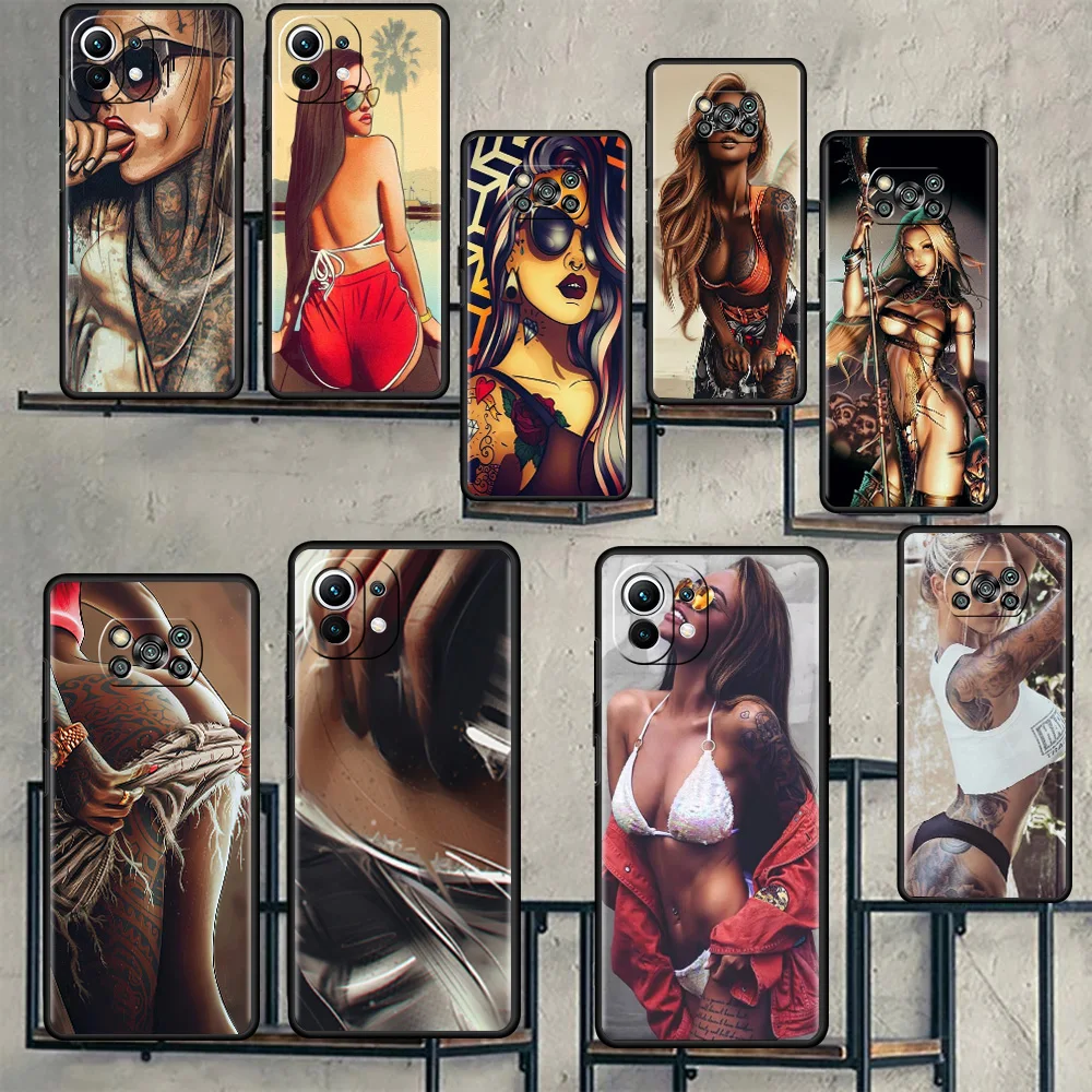 

Sexy Sleeve Tattoo Girl Case For Xiaomi Mi Poco X3 NFC M3 Pro F3 GT F1 M4 11 Lite Note 10 11T 10T 9T Silicone Back Phone Cover