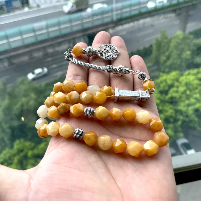Фото Алмазный камень ALBASHAN Tasbih, натуральный кварцит, нефрит, мусульманские молитвенные бусины Gfit Misbaha 33 45 51 66 99 100, четки №4