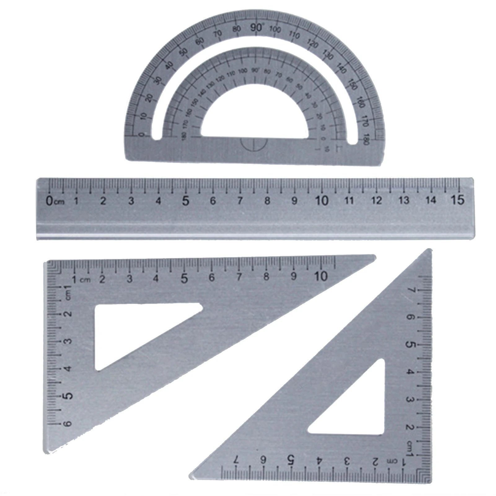 

4pcs Clear Scale Drafting Math Geometry Teacher Student Stationery Office For School Aluminum Alloy Ruler Set Triangle