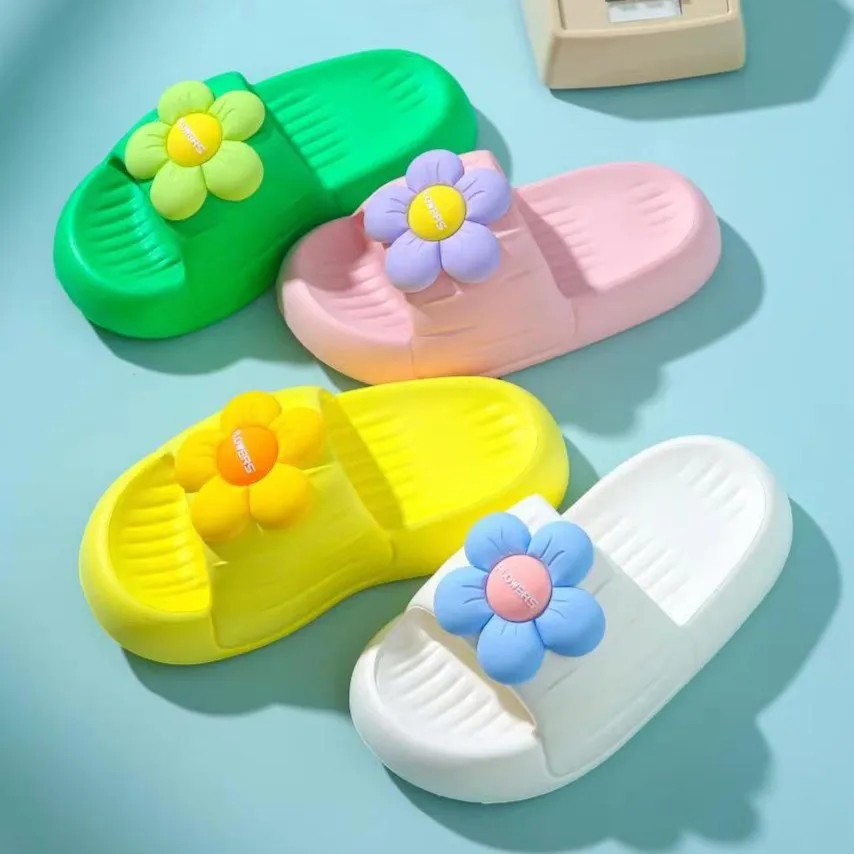 Women Cartoon Flower Decor Single Band EVA Slippers Floral Platform Beach Slides Home Badroom Soft Comfy Indoor Klein Blue Shoes