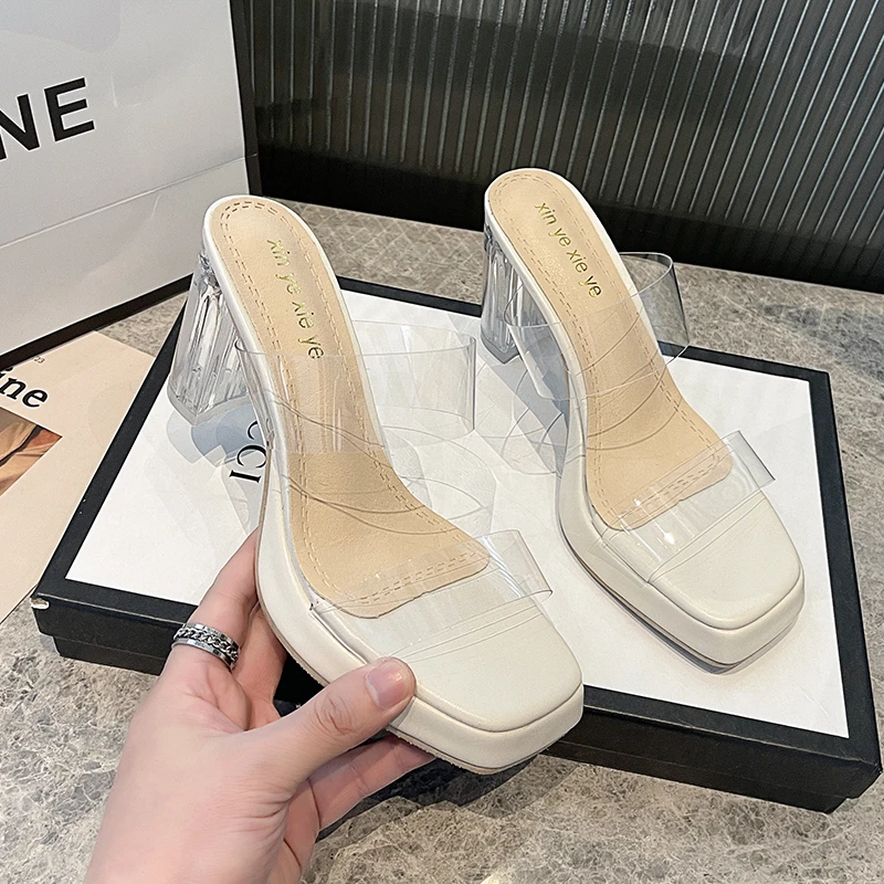 

Sandals Woman Summer 2022 High Heel Slippers Women PVC Outdoor Transparent Sandals Fashion Crystal Heel Sandalias De Tacon