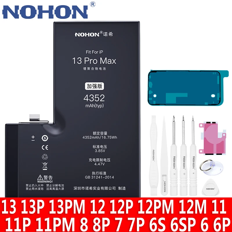

NOHON Battery For Apple iPhone 13 Pro MAX 11 12 Mini 8 Plus 7 6S 6 S Lithium Polymer Replacement Bateria 13ProMAX 8Plus 7Plus