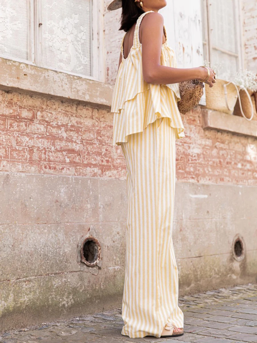 Женский летний комплект из 2 предметов в полоску блузка без рукавов с круглым