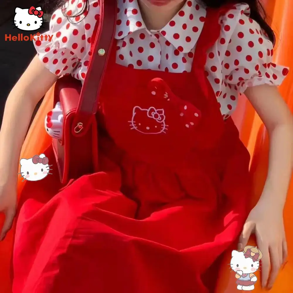 Child Strap Dress Hello Kitty Cartoon Girl Clothes Skirt Cosplay Child Kawaii Creativity Jacket Shirt Set Overalls Student Gift