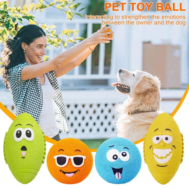 

Squeaky Dog Balls Durable Latex Rubber Balls With Funny Face Interactive Chewing Toy Bite Resistant Playing Balls Pet Accessory