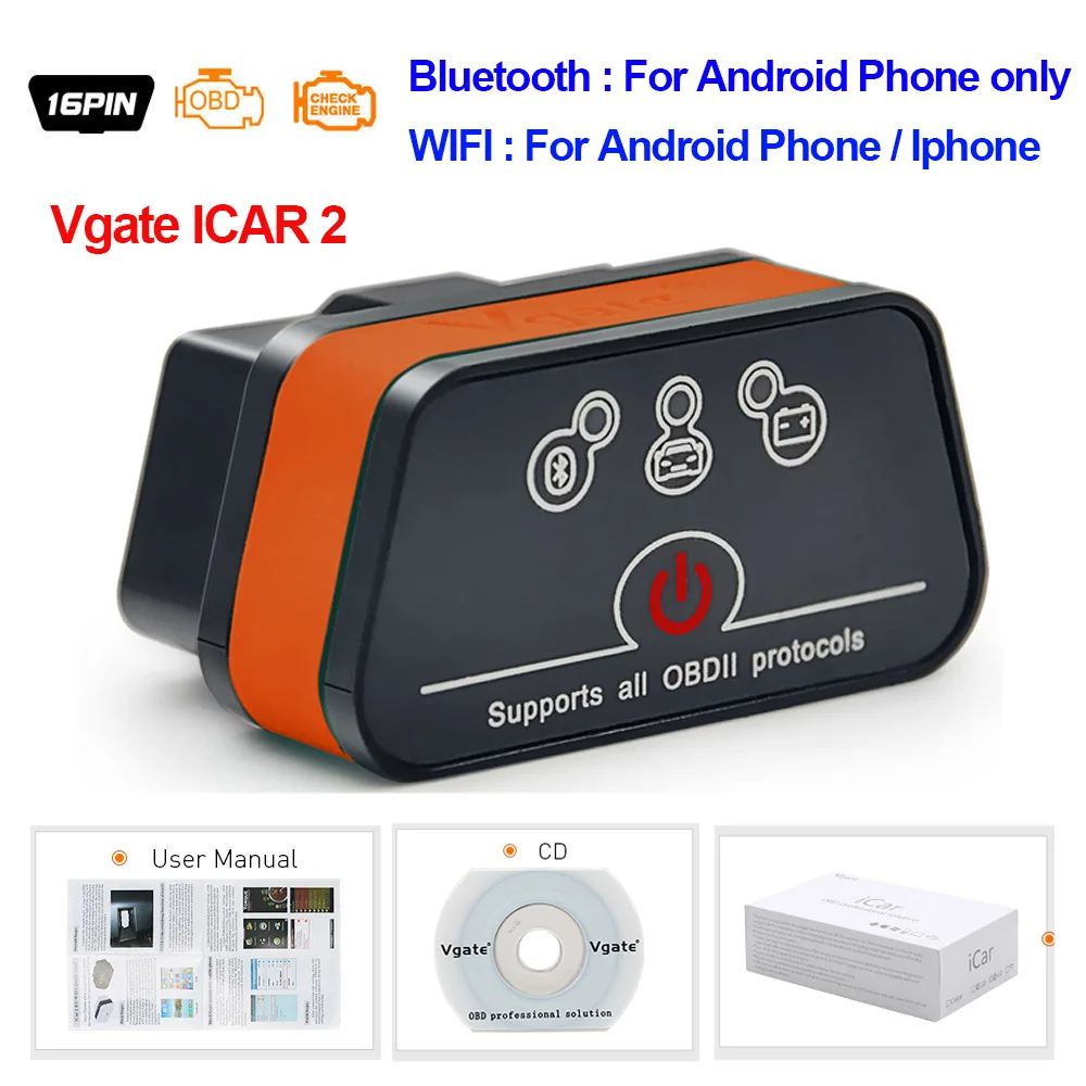 Vgate iCar2 ELM327 OBD2 Bluetooth ELM327 V2.1 OBD II WiFi icar 2 Automotive Diagnostic Scanner for Android/PC/IOS Code Reader