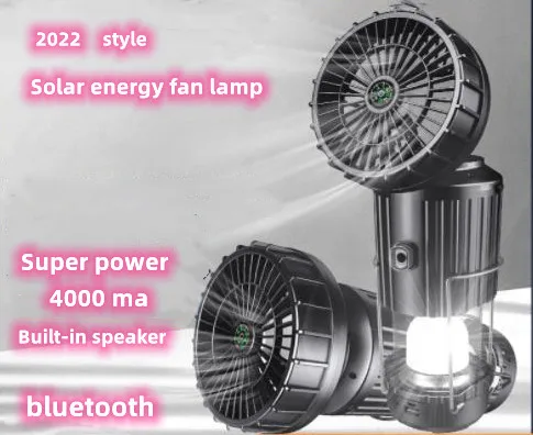 

Camping outdoors charging sapphire blue tooth solar fan sound light horn rechargeable emergency tent camping lamp light