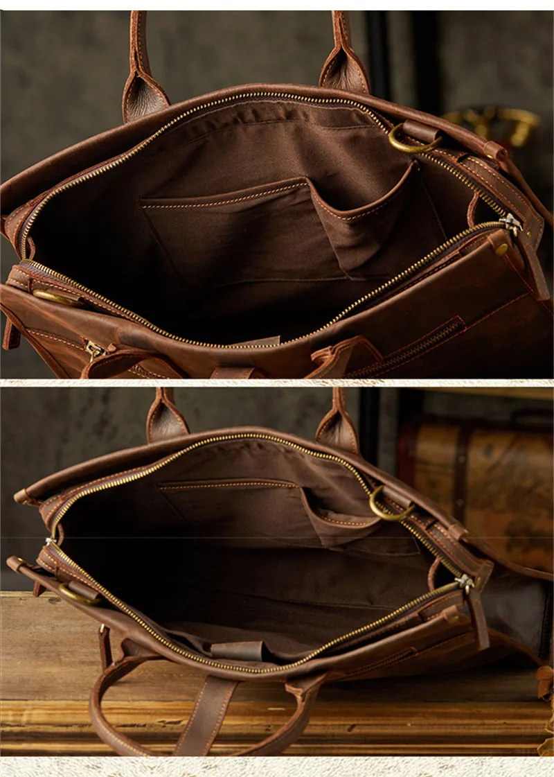 Retro top quality Crazy Horse cowhide Men's 14-inch Laptop Business Briefcase Daily Work Outdoor lawyer shoulder Messenger Bag