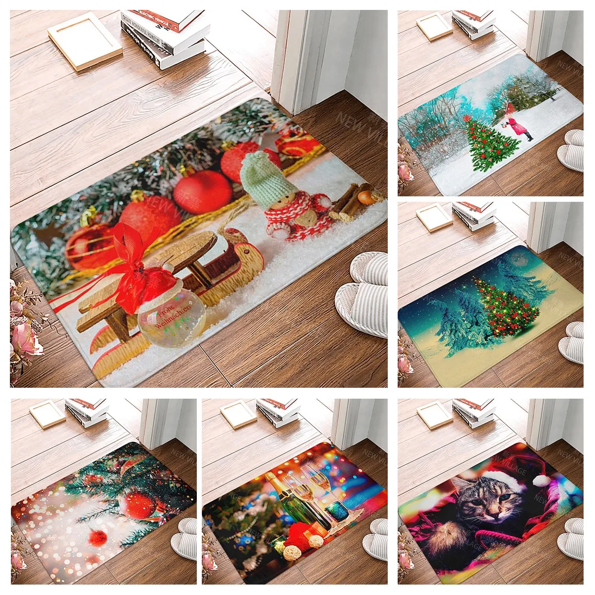 

Домашний Коврик для прихожей Рождественский домашний Придверный коврик, коврик для ванной, коврик для ног, нескользящий коврик для ванной, кухонный коврик для поглощения воды